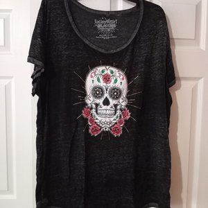 Sheer Black Rocker Girl Sugar Skull Shirt 3X